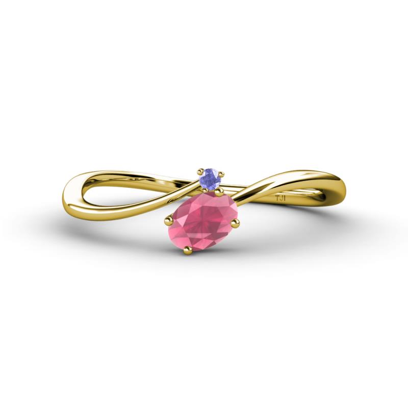 Lucie Bold Oval Cut Rhodolite Garnet and Round Tanzanite 2 Stone Promise Ring 