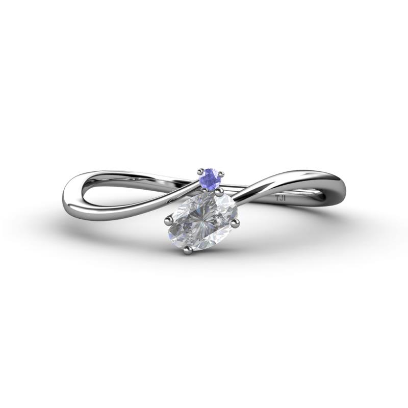 Lucie Bold Oval Cut White Sapphire and Round Tanzanite 2 Stone Promise Ring 