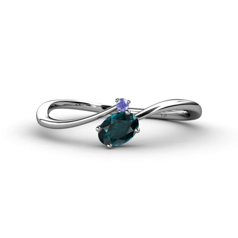 Lucie Bold Oval Cut London Blue Topaz and Round Tanzanite 2 Stone Promise Ring 