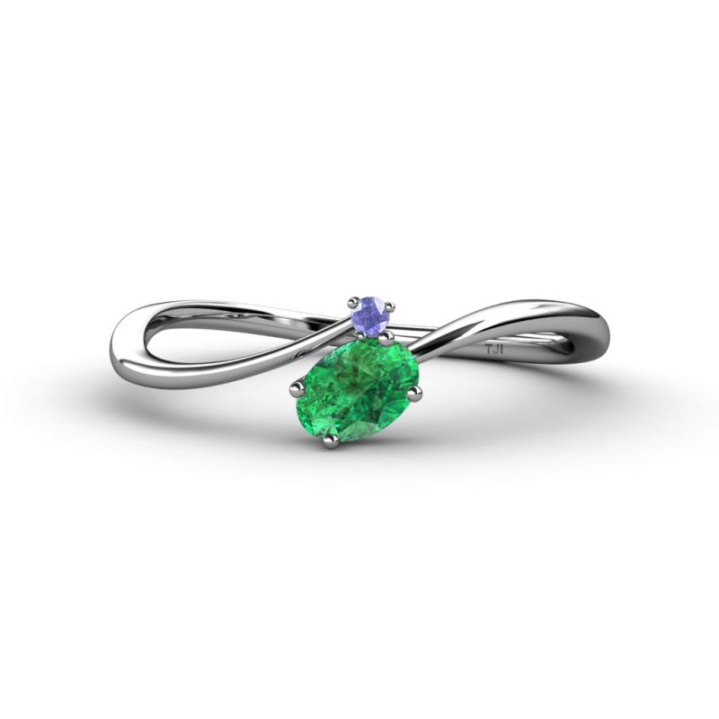 Lucie Bold Oval Cut Emerald and Round Tanzanite 2 Stone Promise Ring 