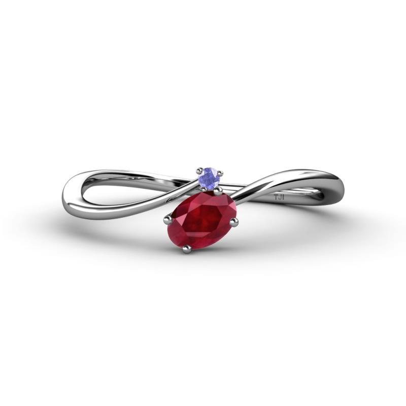 Lucie Bold Oval Cut Ruby and Round Tanzanite 2 Stone Promise Ring 