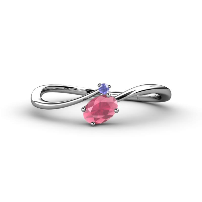 Lucie Bold Oval Cut Rhodolite Garnet and Round Tanzanite 2 Stone Promise Ring 