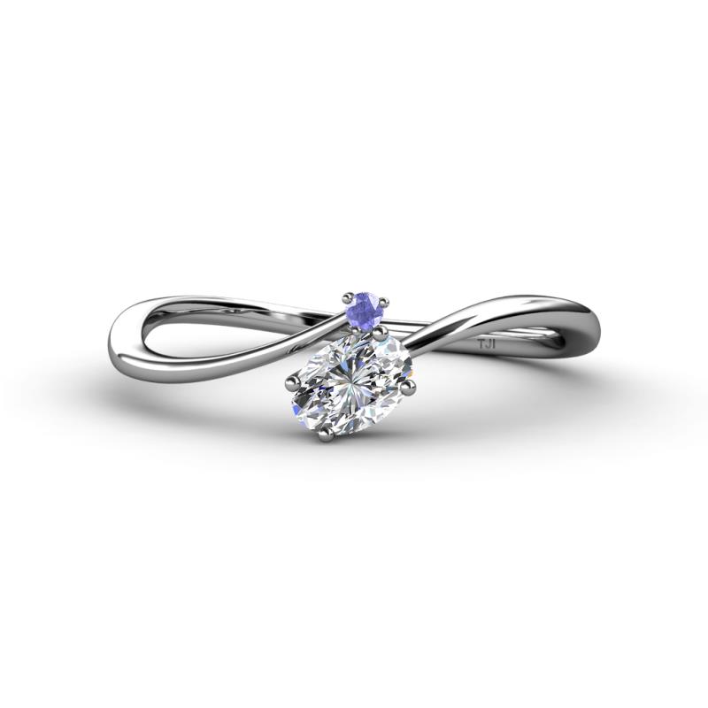 Lucie Bold Oval Cut Diamond and Round Tanzanite 2 Stone Promise Ring 