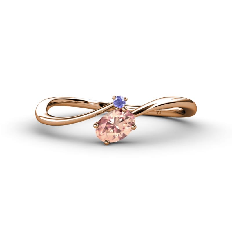Lucie Bold Oval Cut Morganite and Round Tanzanite 2 Stone Promise Ring 