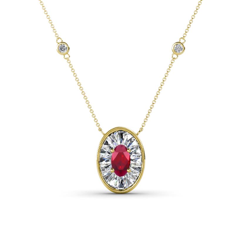 1.08 Cttw Round Ruby and Diamond Halo Pendant Necklace in White Gold
