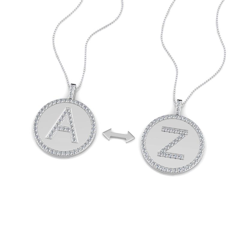 A 2 Z (Halo) Round Lab Grown Diamond Circle Initial Pendant Necklace 