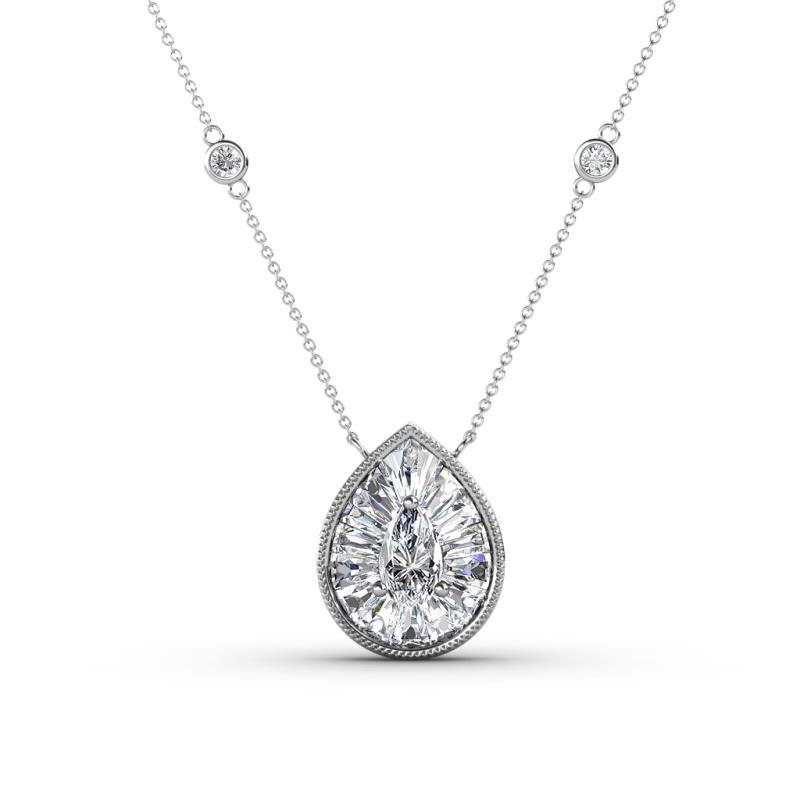 Viola Iris 0.54 ctw Pear Cut and Baguette Diamond Milgrain Halo Pendant Necklace with Diamond Stations 
