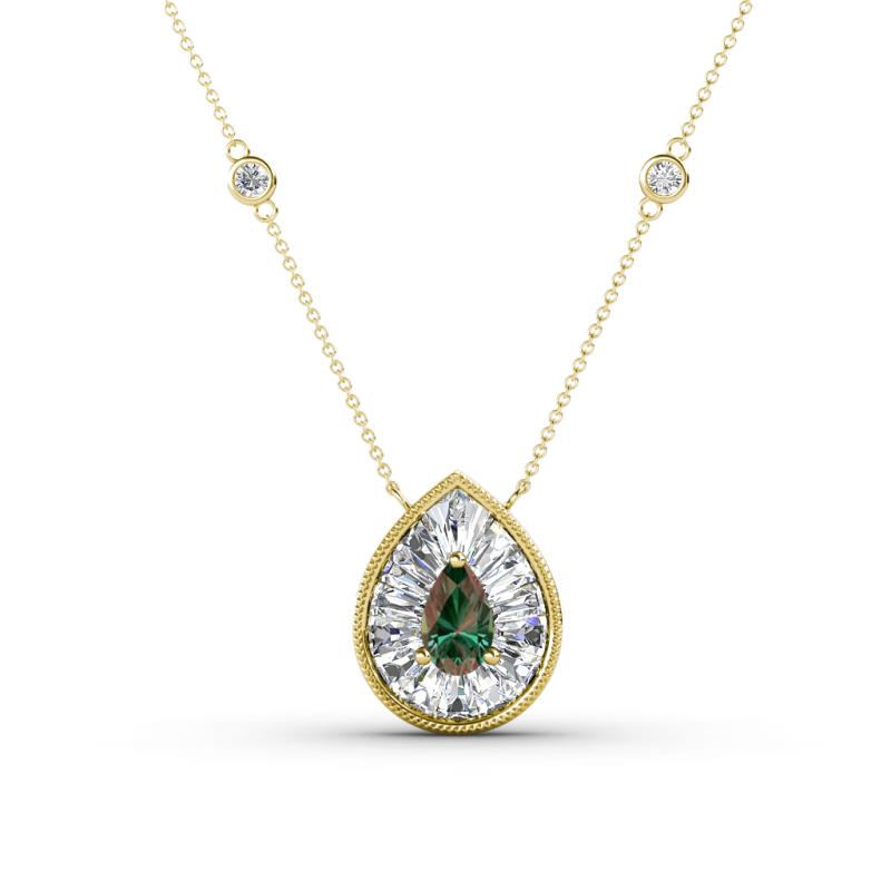 Viola Iris 0.59 ctw Pear Cut Lab Created Alexandrite and Baguette Diamond Milgrain Halo Pendant Necklace with Diamond Stations 