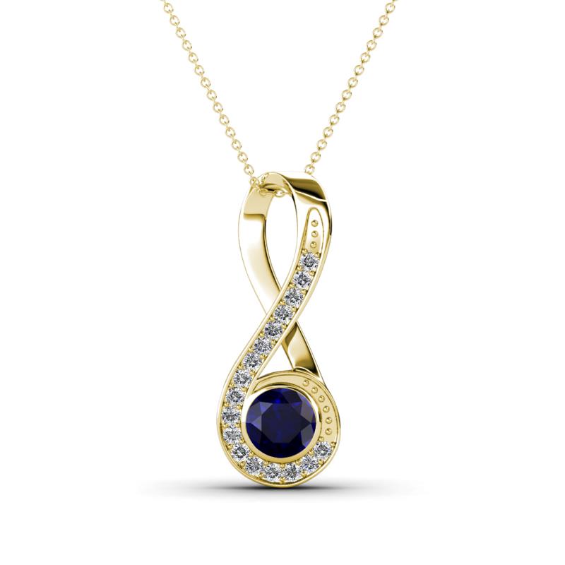 Mandana 5.00 mm Round Blue Sapphire and Diamond Vertical Infinity Pendant Necklace 