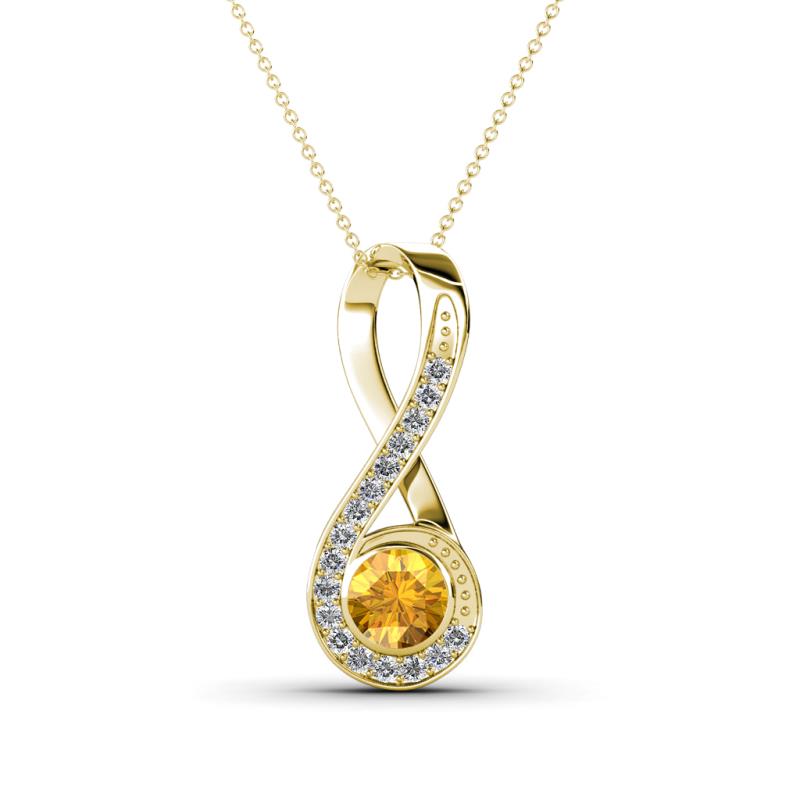 Mandana 5.00 mm Round Citrine and Diamond Vertical Infinity Pendant Necklace 