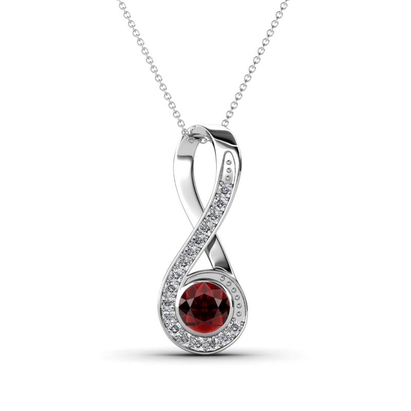 Mandana 5.00 mm Round Red Garnet and Diamond Vertical Infinity Pendant Necklace 