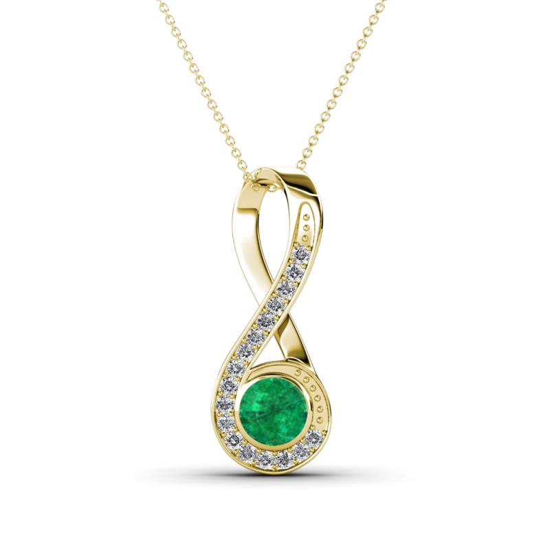 Mandana 5.00 mm Round Emerald and Diamond Vertical Infinity Pendant Necklace 