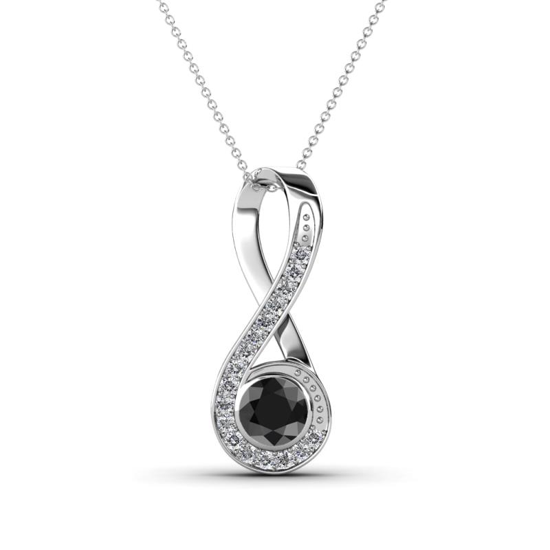 Mandana 5.00 mm Round Black and White Diamond Vertical Infinity Pendant Necklace 