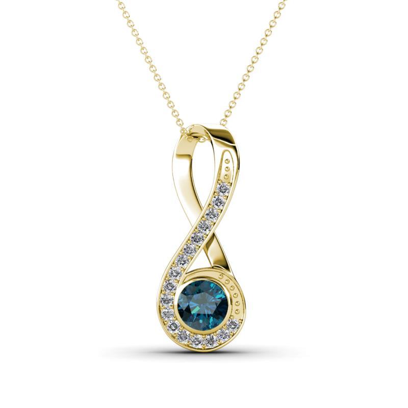 Mandana 5.00 mm Round Blue and White Diamond Vertical Infinity Pendant Necklace 