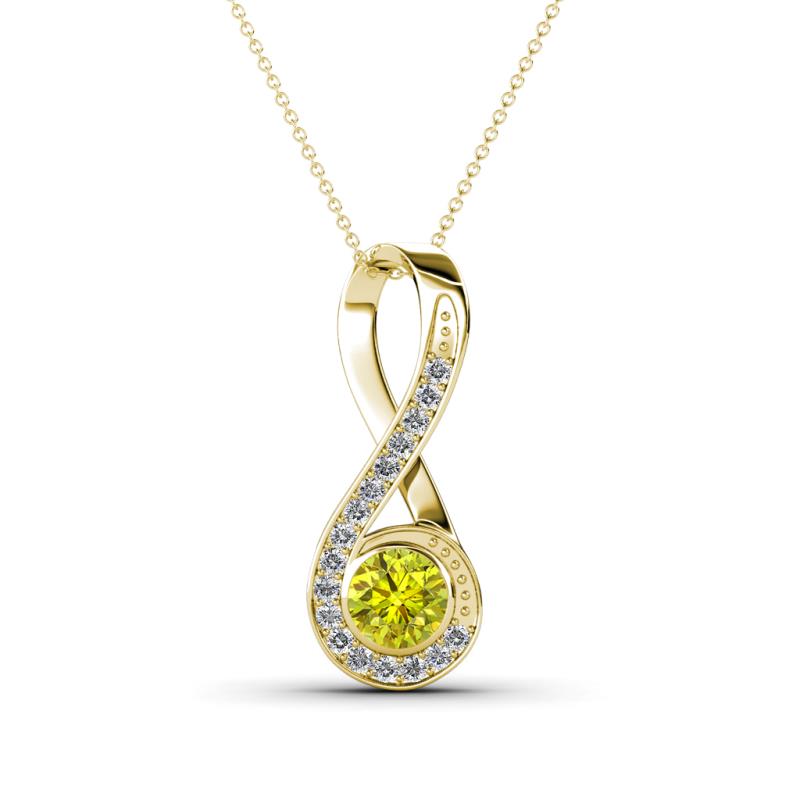 Mandana 5.00 mm Round Yellow and White Diamond Vertical Infinity Pendant Necklace 