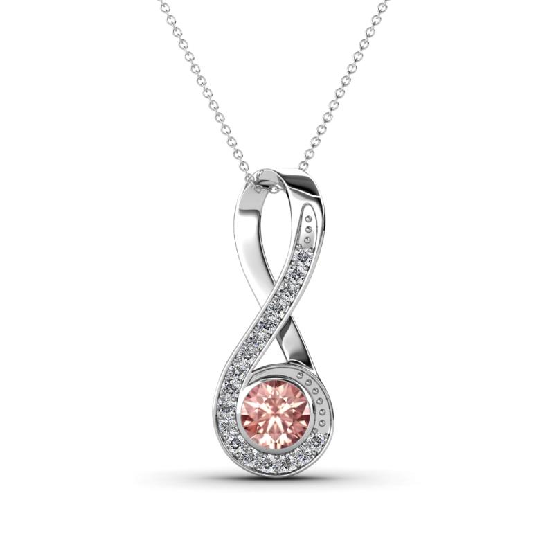 Mandana 5.00 mm Round Morganite and Diamond Vertical Infinity Pendant Necklace 
