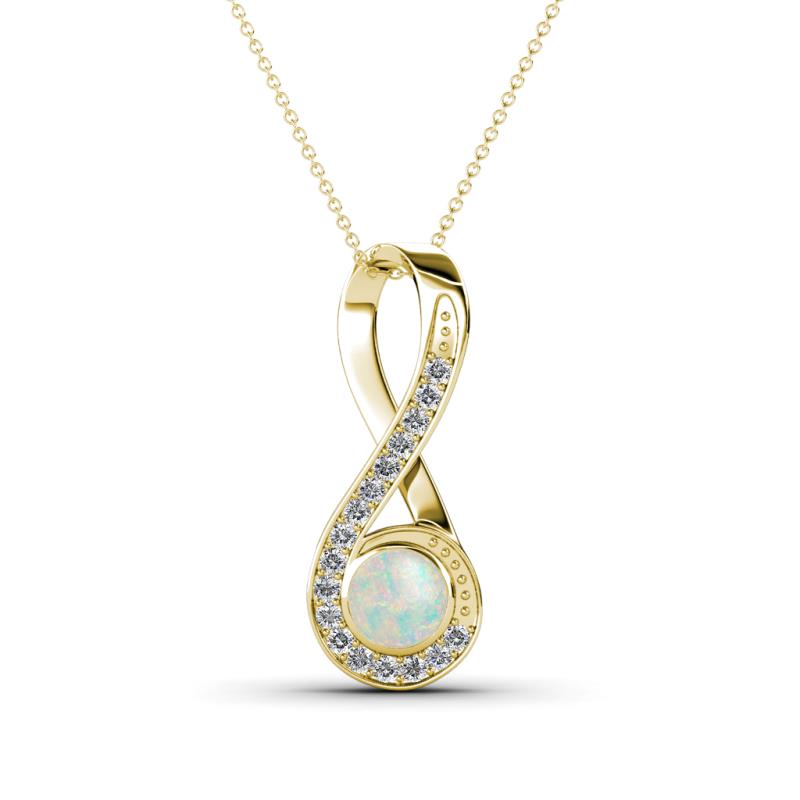 Mandana 5.00 mm Round Opal and Diamond Vertical Infinity Pendant Necklace 