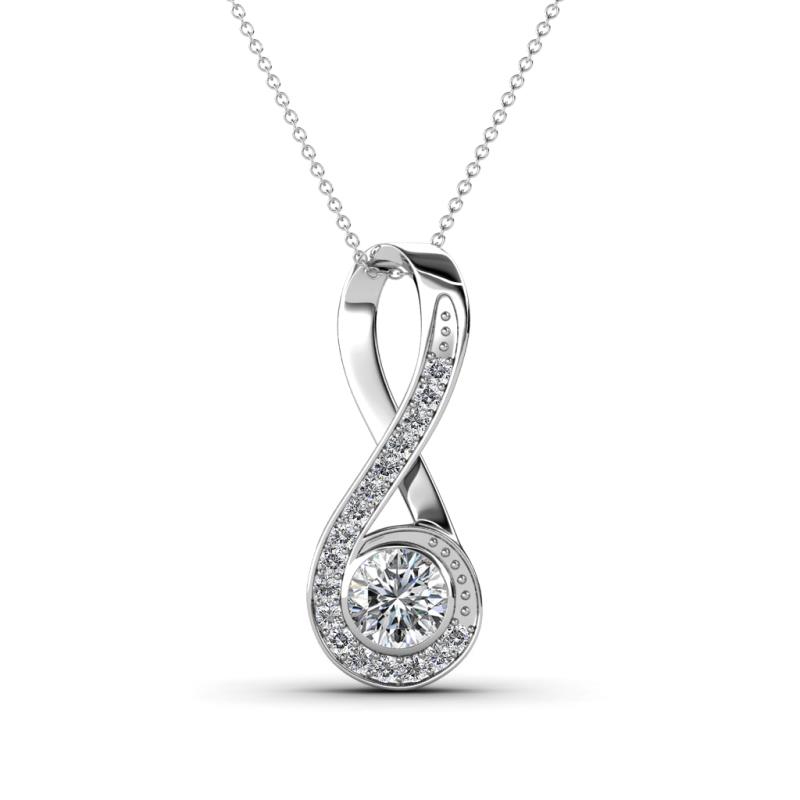 Mandana 5.00 mm Round Forever Brilliant Moissanite and Diamond Vertical Infinity Pendant Necklace 
