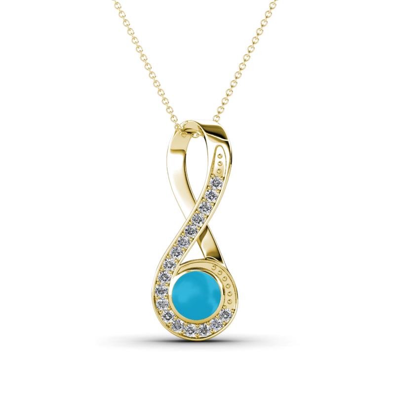 Mandana 5.00 mm Round Turquoise and Diamond Vertical Infinity Pendant Necklace 