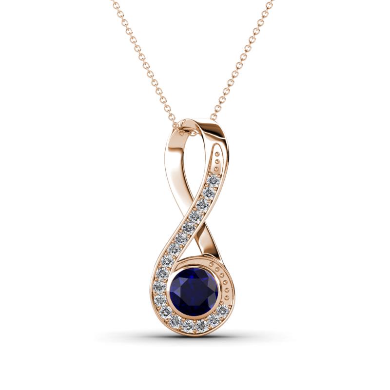 Mandana 5.00 mm Round Blue Sapphire and Diamond Vertical Infinity Pendant Necklace 