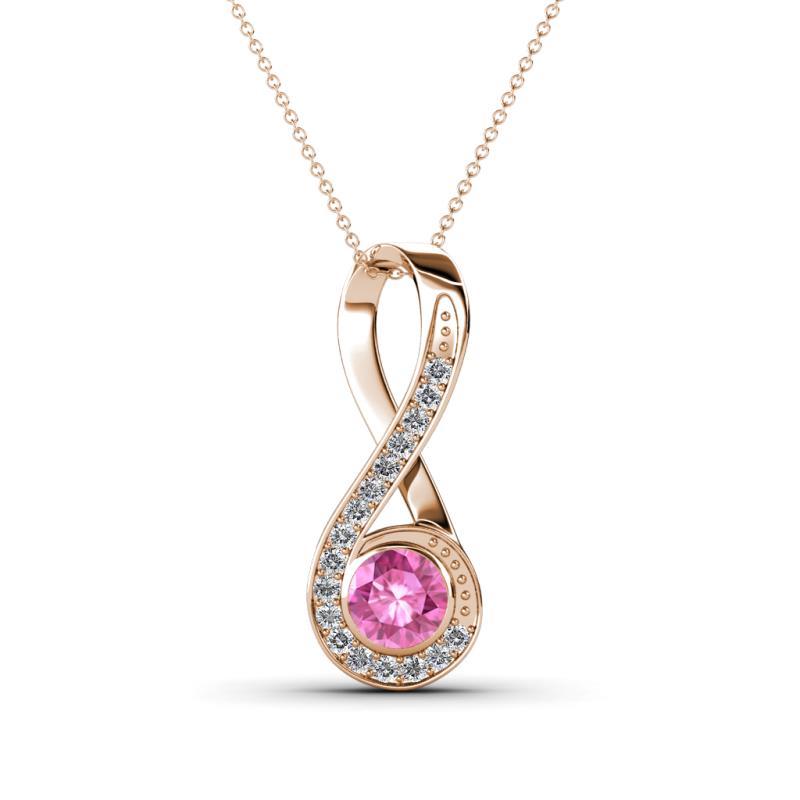 Mandana 5.00 mm Round Lab Created Pink Sapphire and Diamond Vertical Infinity Pendant Necklace 