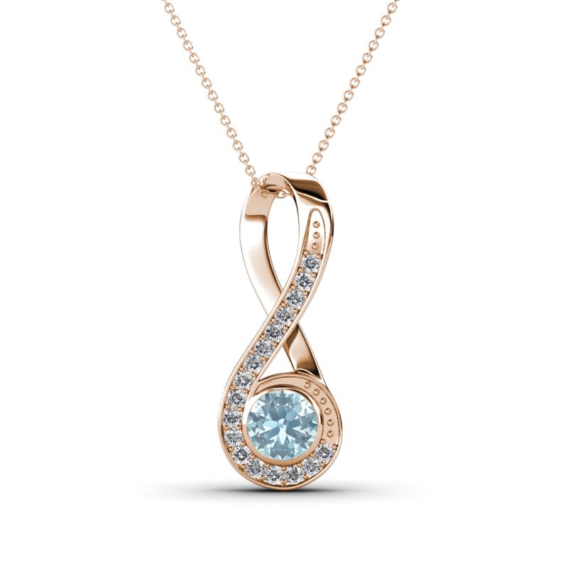 Mandana 5.00 mm Round Aquamarine and Diamond Vertical Infinity Pendant Necklace 