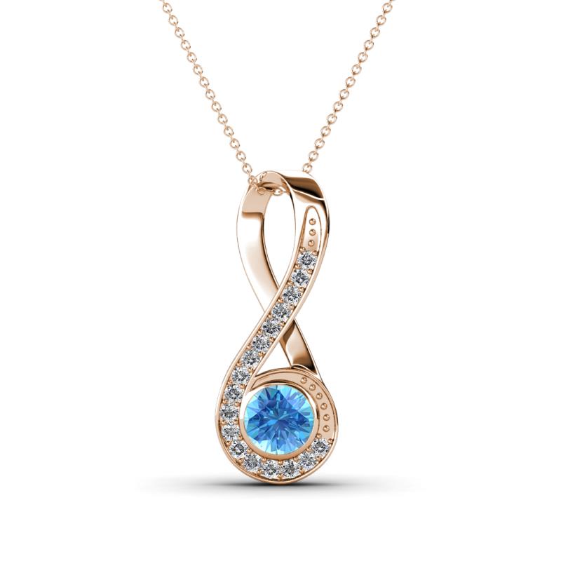 Mandana 5.00 mm Round Blue Topaz and Diamond Vertical Infinity Pendant Necklace 