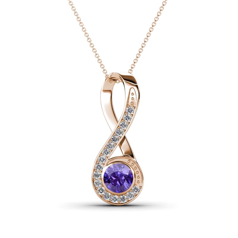 Mandana 5.00 mm Round Iolite and Diamond Vertical Infinity Pendant Necklace 