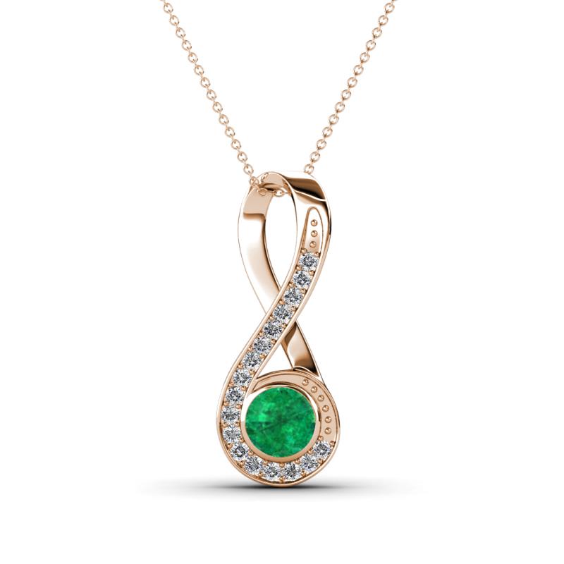 Mandana 5.00 mm Round Emerald and Diamond Vertical Infinity Pendant Necklace 