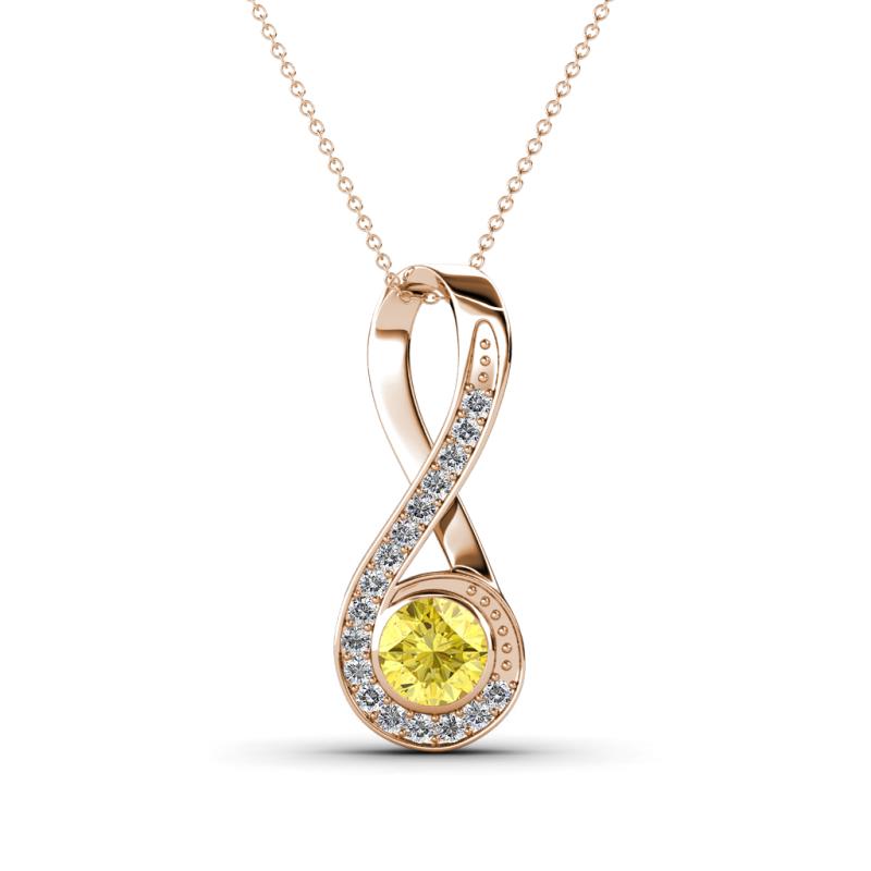 Mandana 5.00 mm Round Lab Created Yellow Sapphire and Diamond Vertical Infinity Pendant Necklace 