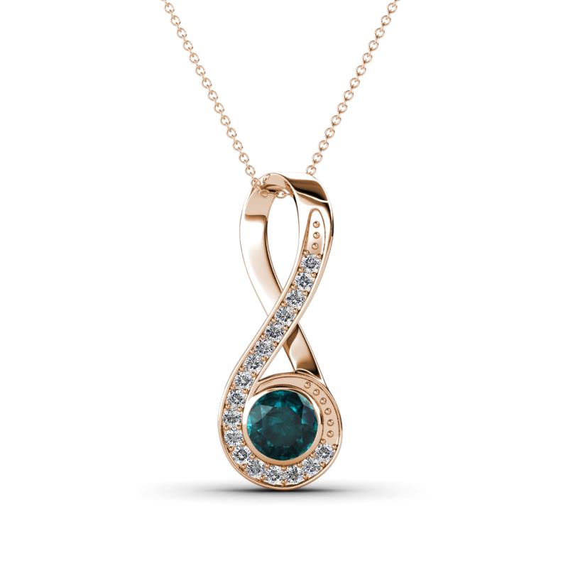 Mandana 5.00 mm Round London Blue Topaz and Diamond Vertical Infinity Pendant Necklace 
