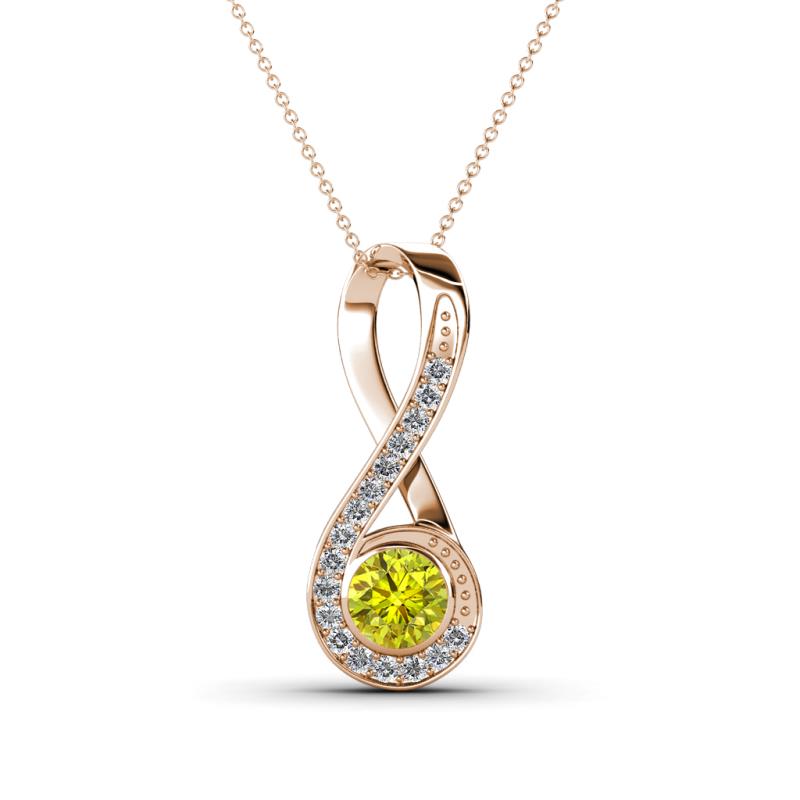 Mandana 5.00 mm Round Yellow and White Diamond Vertical Infinity Pendant Necklace 