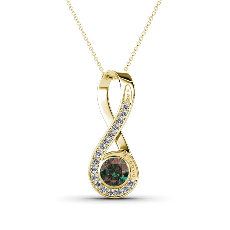 Mandana 5.00 mm Round Lab Created Alexandrite and Diamond Vertical Infinity Pendant Necklace 