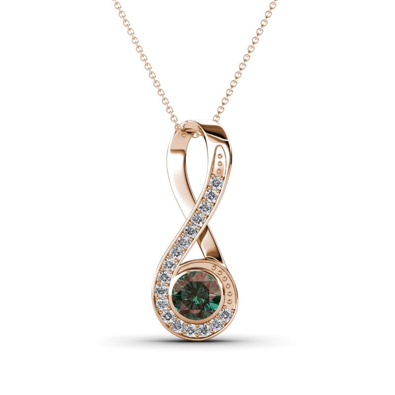 Mandana 5.00 mm Round Lab Created Alexandrite and Diamond Vertical Infinity Pendant Necklace 