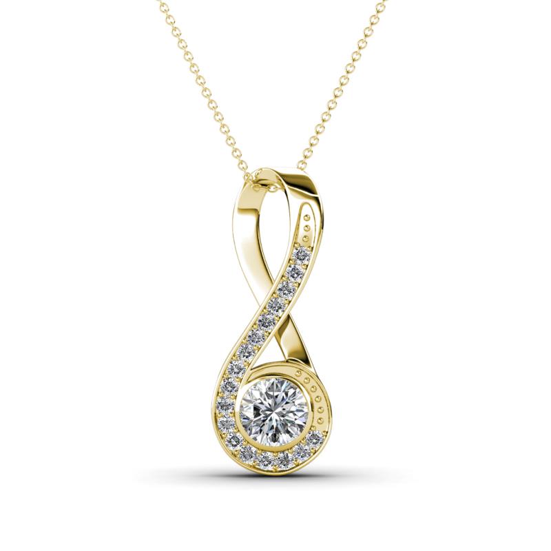 Mandana 5.00 mm Round Forever One Moissanite and Diamond Vertical Infinity Pendant Necklace 
