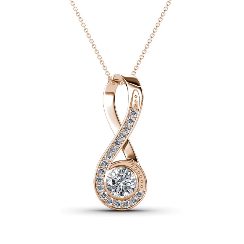 Mandana 5.00 mm Round Forever One Moissanite and Diamond Vertical Infinity Pendant Necklace 