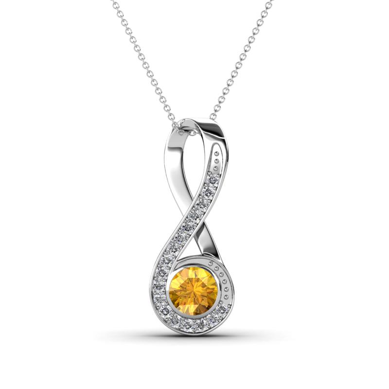 Mandana 5.00 mm Round Citrine and Diamond Vertical Infinity Pendant Necklace 