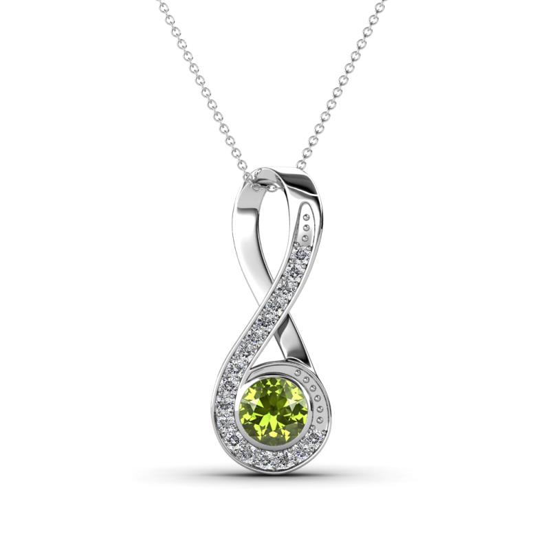 Mandana 5.00 mm Round Peridot and Diamond Vertical Infinity Pendant Necklace 