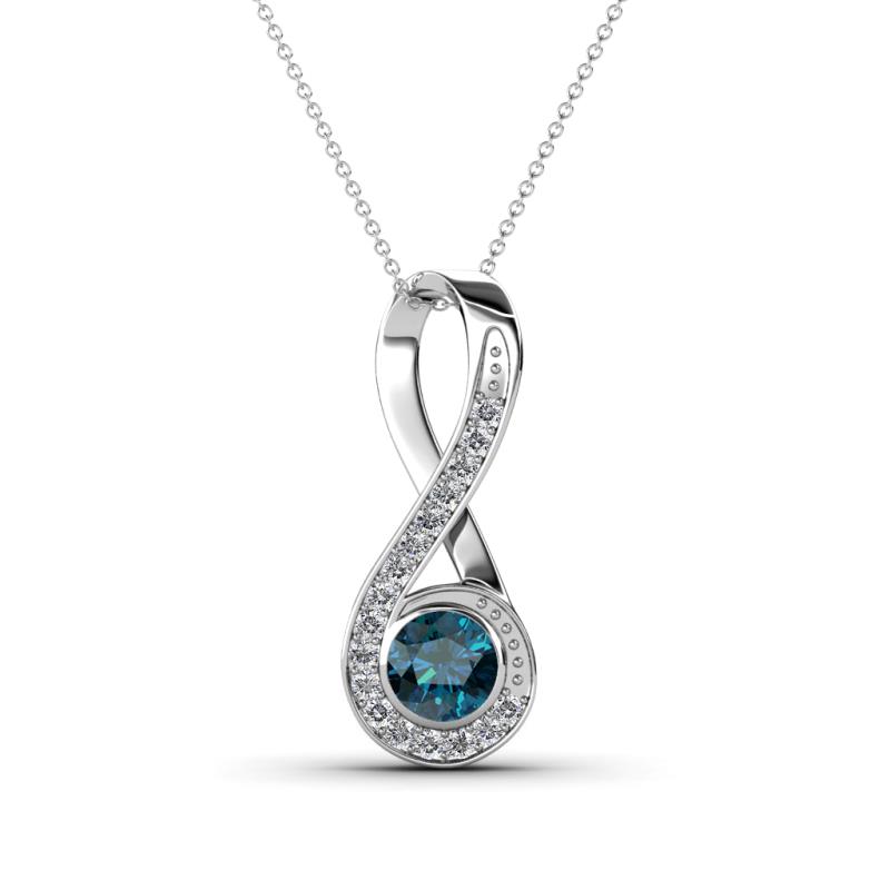 Mandana 5.00 mm Round Blue and White Diamond Vertical Infinity Pendant Necklace 