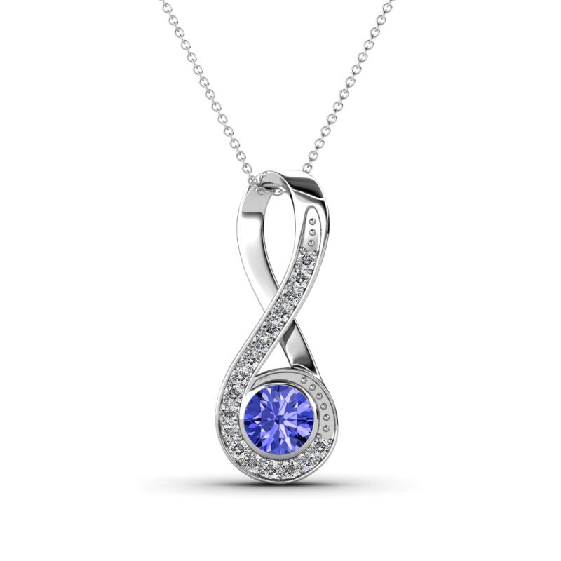 Mandana 5.00 mm Round Tanzanite and Diamond Vertical Infinity Pendant Necklace 