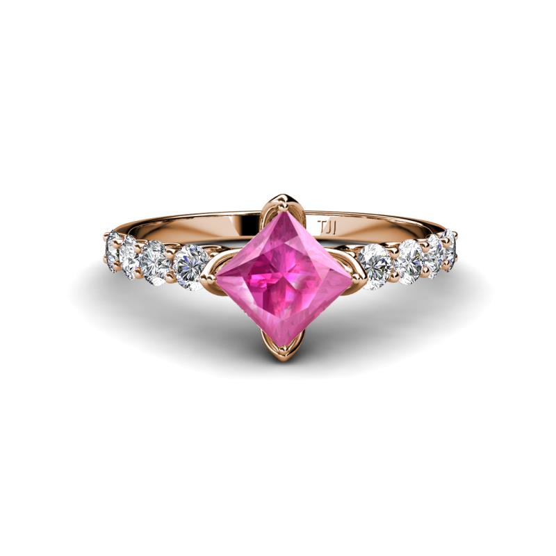 Alicia Diamond and Princess Cut Lab Created Pink Sapphire Engagement Ring 
