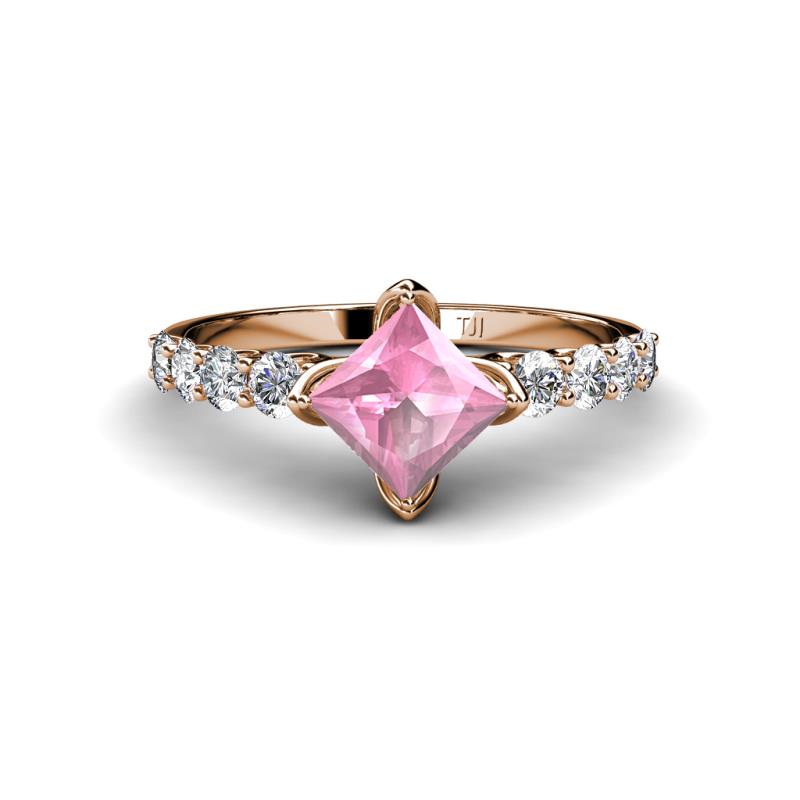 Alicia Princess Cut Pink Tourmaline and Diamond Engagement Ring 