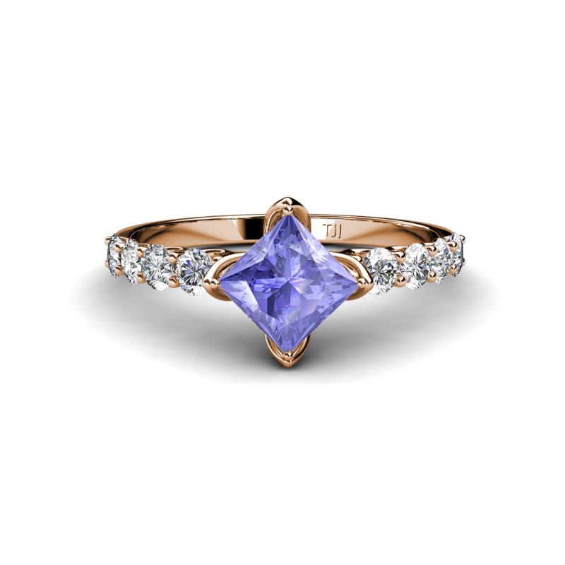 Alicia Princess Cut Tanzanite and Diamond Engagement Ring 