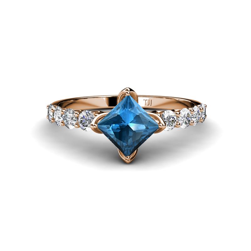 Alicia Princess Cut Blue Topaz and Diamond Engagement Ring 