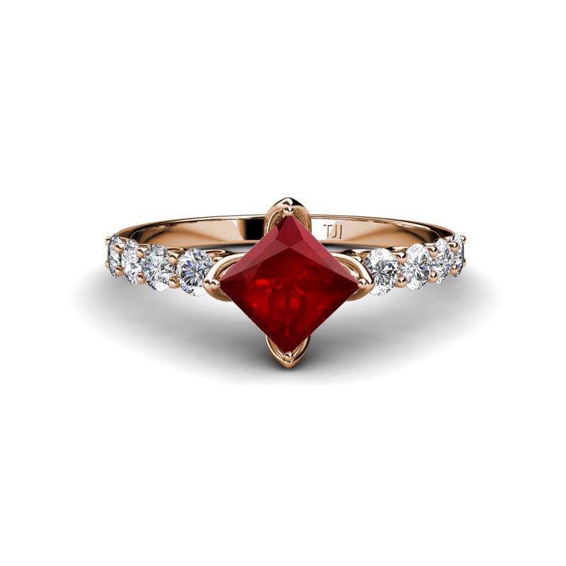 Alicia Princess Cut Red Garnet and Diamond Engagement Ring 