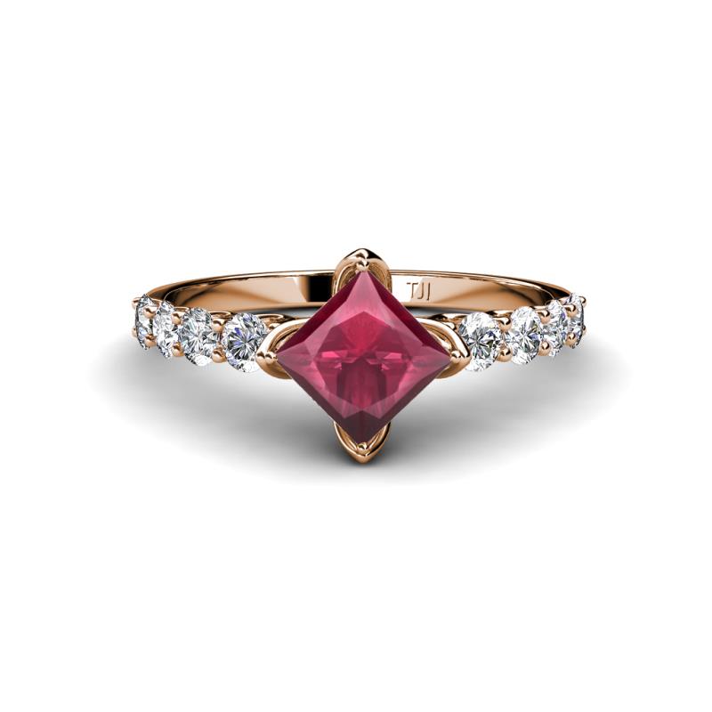Alicia Princess Cut Rhodolite Garnet and Diamond Engagement Ring 