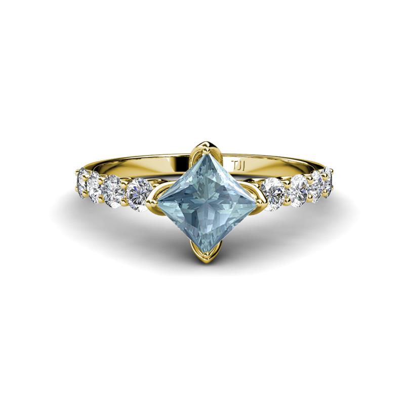 Alicia Princess Cut Aquamarine and Diamond Engagement Ring 