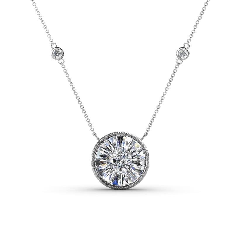 Lillac Iris 0.50 ctw Round and Baguette Diamond Milgrain Halo Pendant Necklace with Diamond Stations 