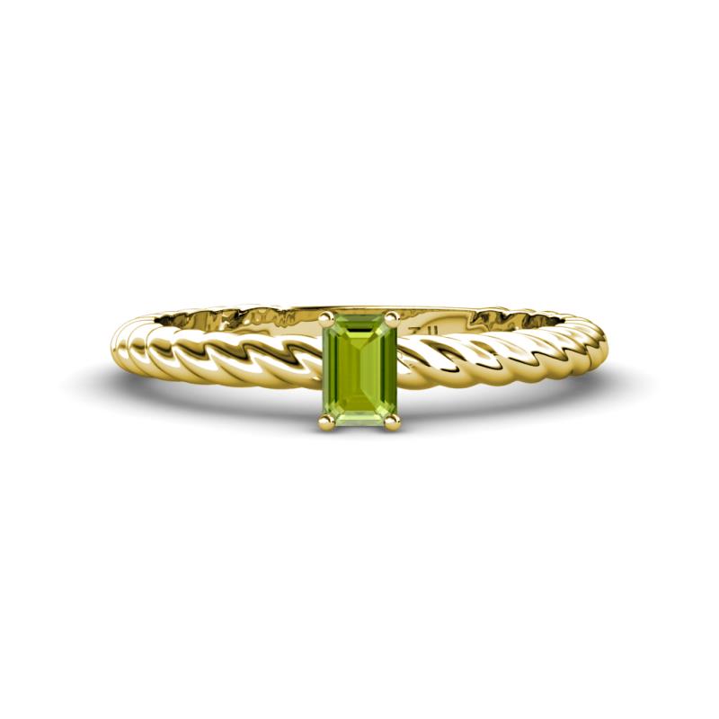 Leona Bold Emerald Cut 6x4 mm Peridot Solitaire Rope Engagement Ring 
