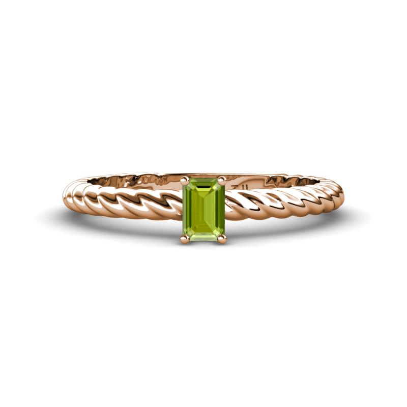 Leona Bold Emerald Cut 6x4 mm Peridot Solitaire Rope Engagement Ring 